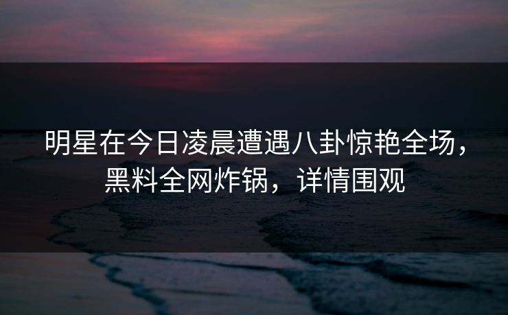 明星在今日凌晨遭遇八卦惊艳全场，黑料全网炸锅，详情围观